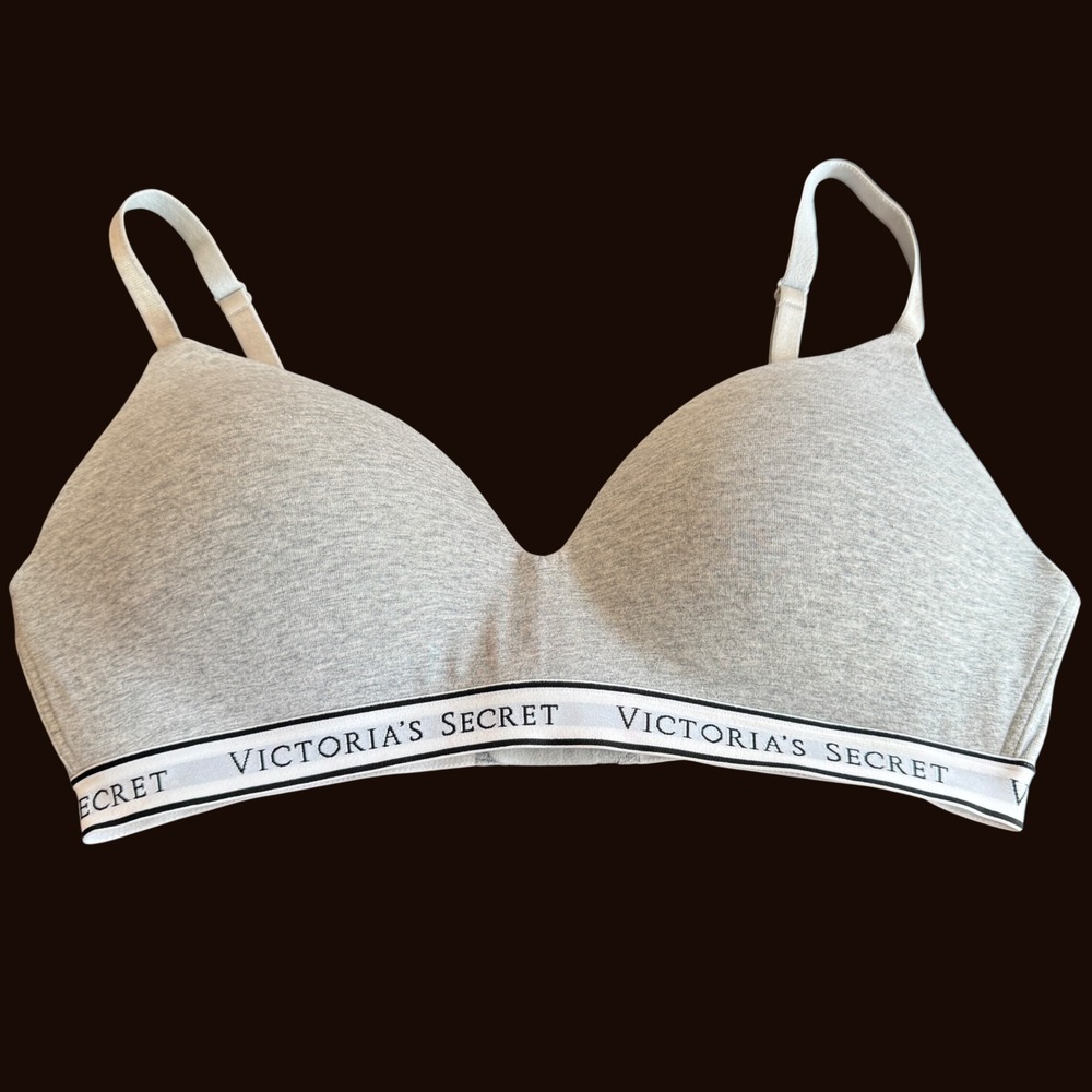 Victoria's Secret Wireless T-Shirt Bra 36D Gray Logo Band Sporty Athleisure